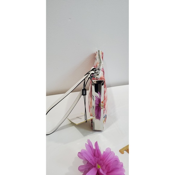 Karen Millen Floral Clutch Wristlet Bag Cream Pink Roses Designer Evening - Picture 5 of 14